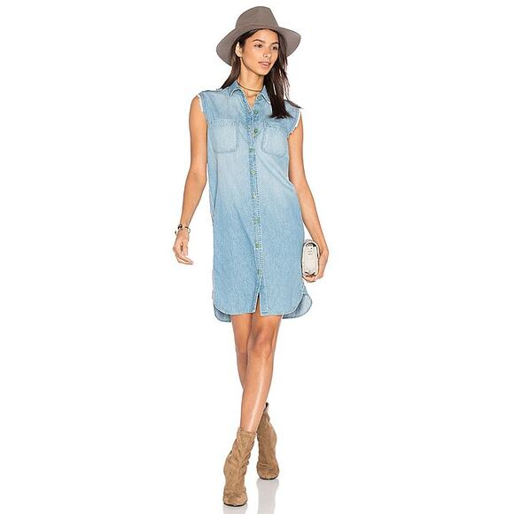 Sandraine Rose Embroidered Distressed Sleeveless Button Up Jean Shirt/Dress Sz:L - Picture 1 of 6